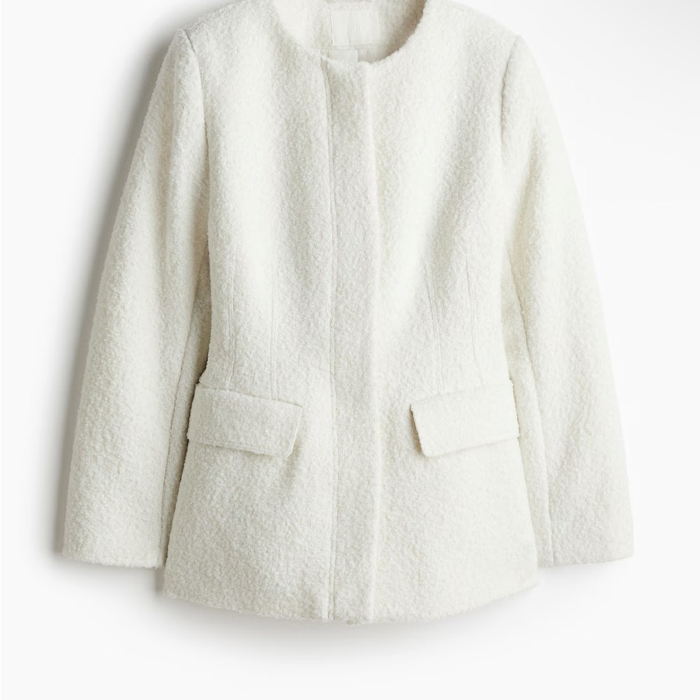 H&M Winter Elegant White Cream Women's Coat cinch waist